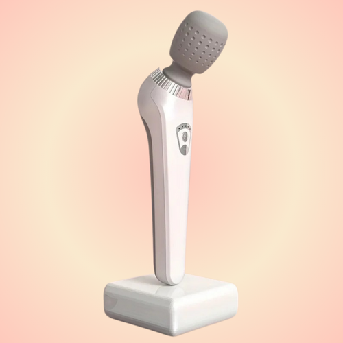 White and gray handheld device on a gradient background