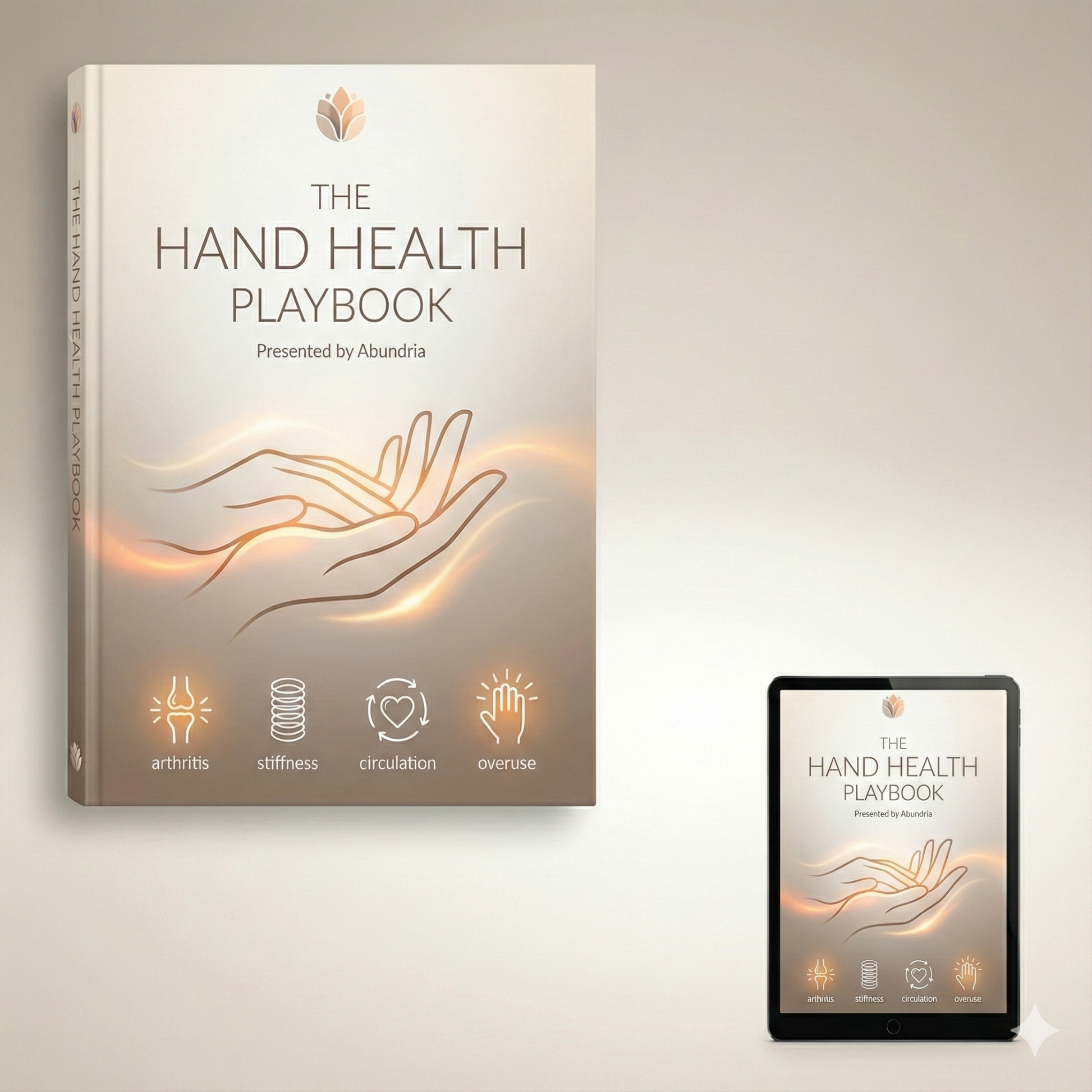 Hand Health Playbook with digital version on a light gray background