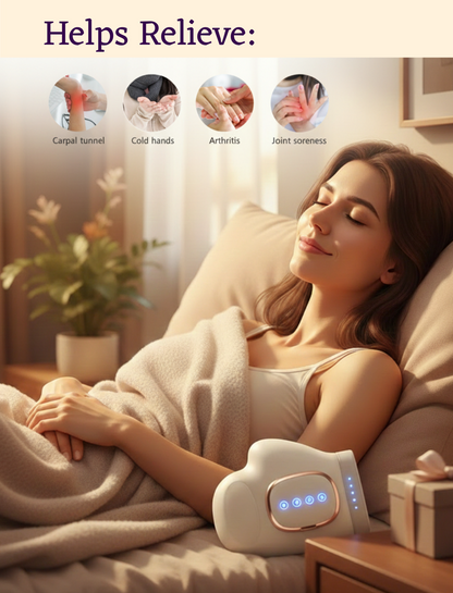 Woman lying down with a white pillow and device on 